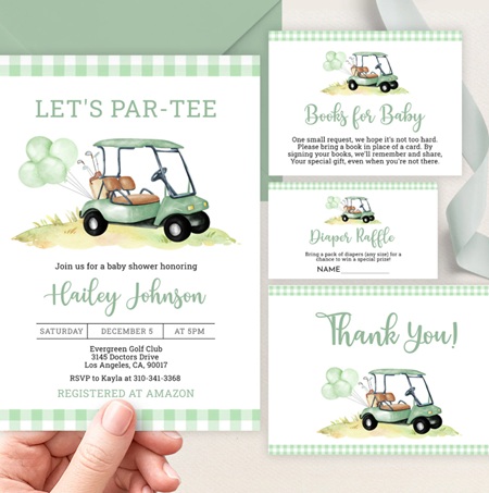 Editable Golf Baby Shower Invitation Set