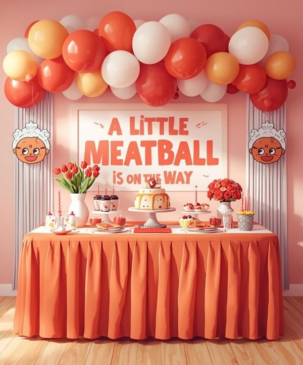 little meatball is on the way baby shower food setup