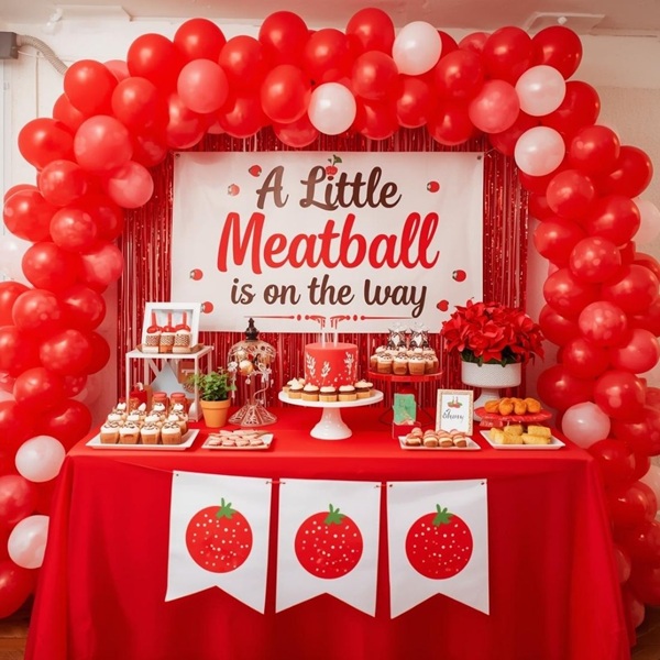 little meatball is on the way baby shower food setup