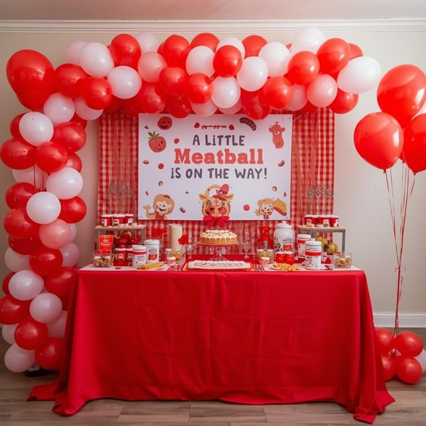 little meatball is on the way baby shower food setup