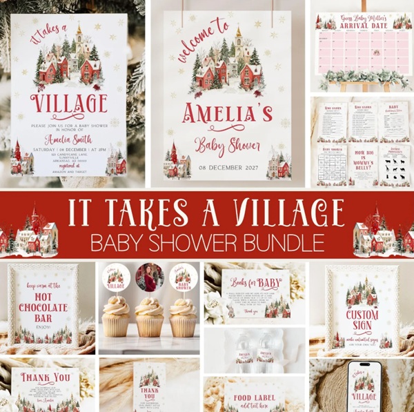 christmas It Takes A Village Baby Shower Bundle