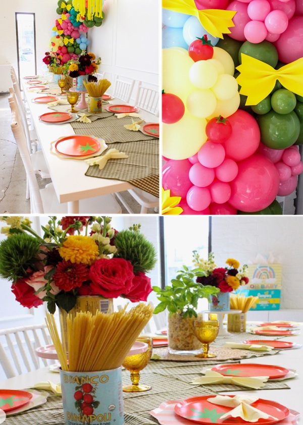 ciao baby baby shower table setup tomatos and pasta
