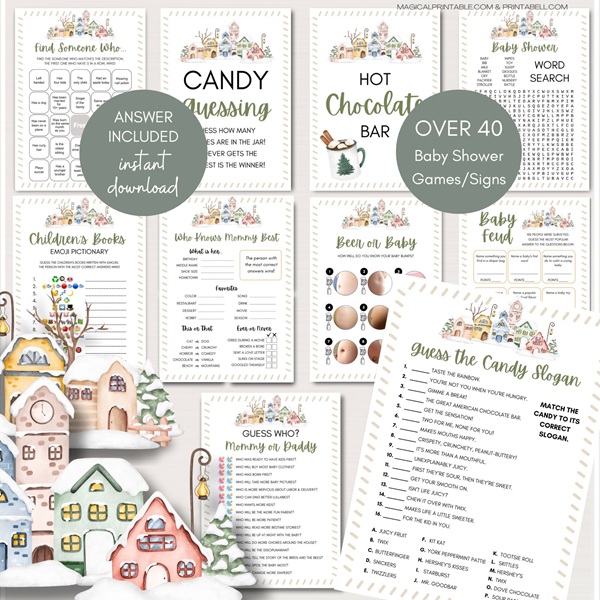 Winter It Takes a Village Baby Shower Games Package