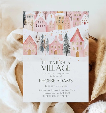 editable It Takes a Village Baby Shower Invitation