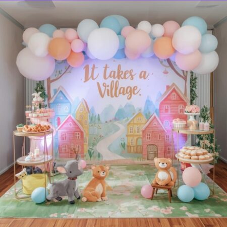 it takes a village baby shower backdrop
