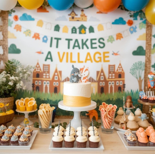 it takes a village themed baby shower with animals