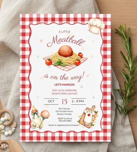 little Meatball Baby Shower Invitation