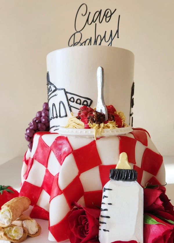 meatball themed baby shower cake