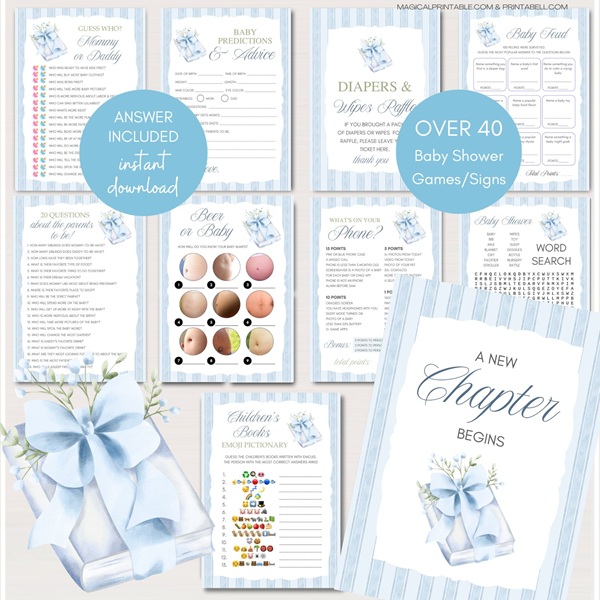 boy new chapter begins baby shower games bundle