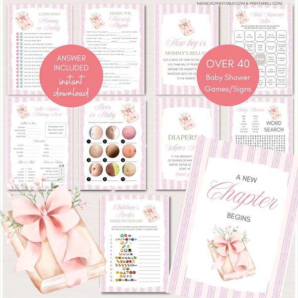 Pink New Chapter Storybook Baby Shower Games
