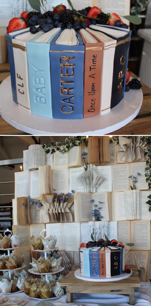 new chapter begins baby shower food and cake