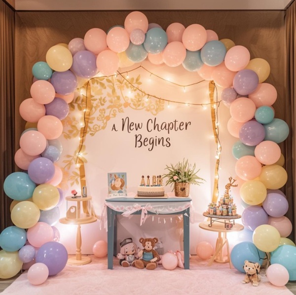 new chapter begins balloon garland colorful