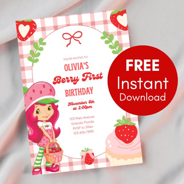 FREE editable strawberry shortcake invitation