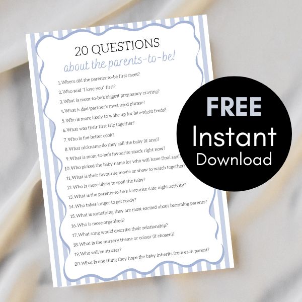 Free baby shower game - Baby Boy - 20 questions about parents quiz