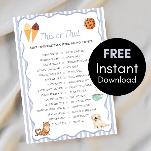 Free baby shower game - this or that game blue