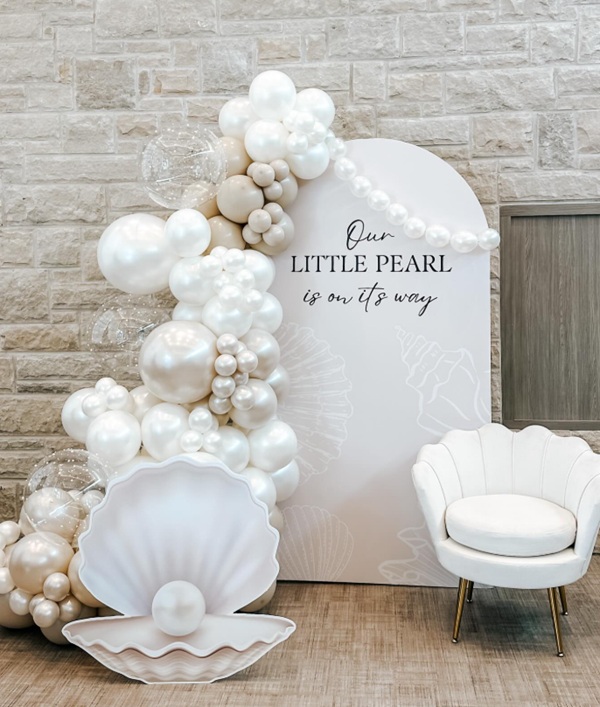 elegant and luxury pearl baby shower decor