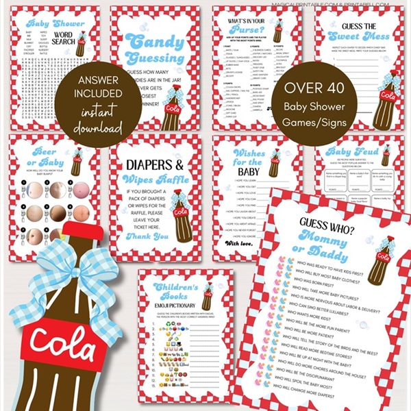 Blue Soda Pop Baby Shower Games Bundle
