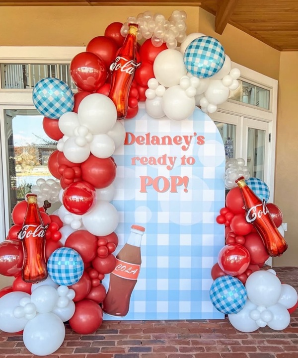 Ready to pop Coca Cola baby shower balloon garland