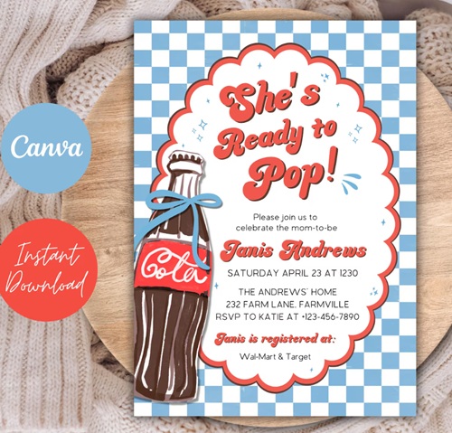 retro soda pop baby shower invitation