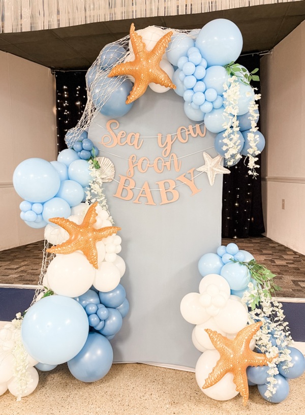 beautiful beach ocean themed balloon decor