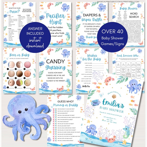 sea you soon under the sea baby shower game package