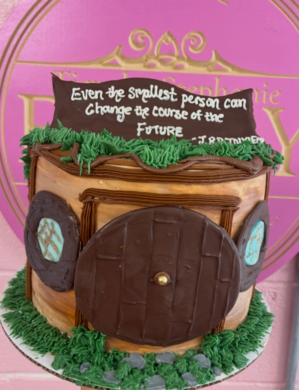 Hobbit house baby shower cake