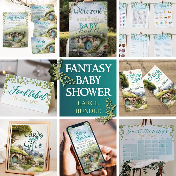The hobbit baby shower bundle printable