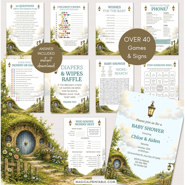 hobbit baby shower games bundle