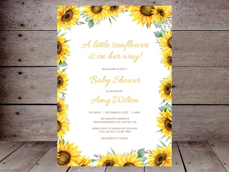 editable sunflower baby shower invitation