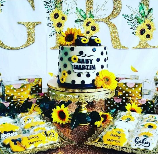 polka dot and sunflower baby shower decorations