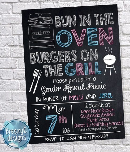 Bun in the Oven burgers on grill Gender Reveal Invitation