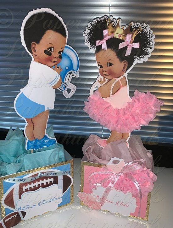Touchdowns and Tutu gender reveal centerpieces
