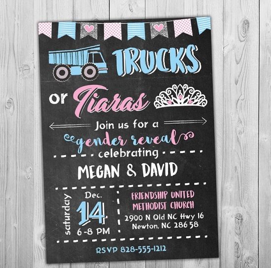 Trucks or Tiaras Gender Reveal Invitation
