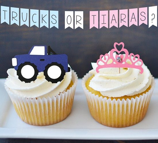 Trucks or Tiaras gender reveal cupcake toppers
